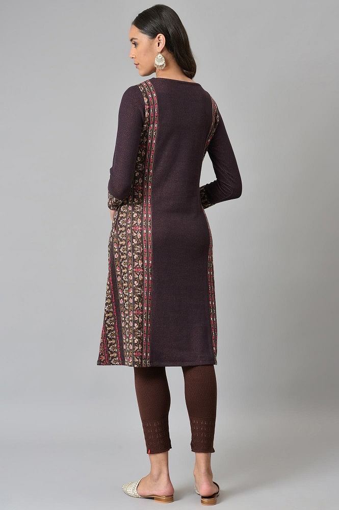 MAGKNIT Woollen Knee Length Designer Knitted Anarkali Kurti Set with Pant  for Women